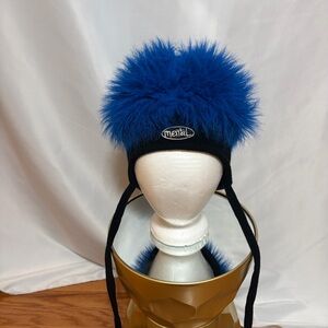 Mental Hat with Blue Fuzzy Hair . Vintage